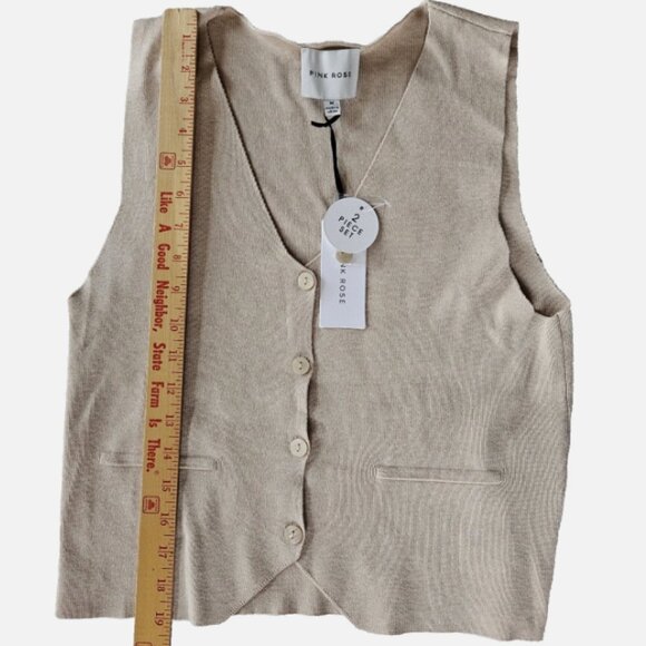 Pink Rose 2-Piece Vest/Pants Loungewear Knit Set Sz M Light Beige NWT - Picture 8 of 14